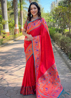 Red Silk Saree With Blouse Piece - Indian Silk House Agencies