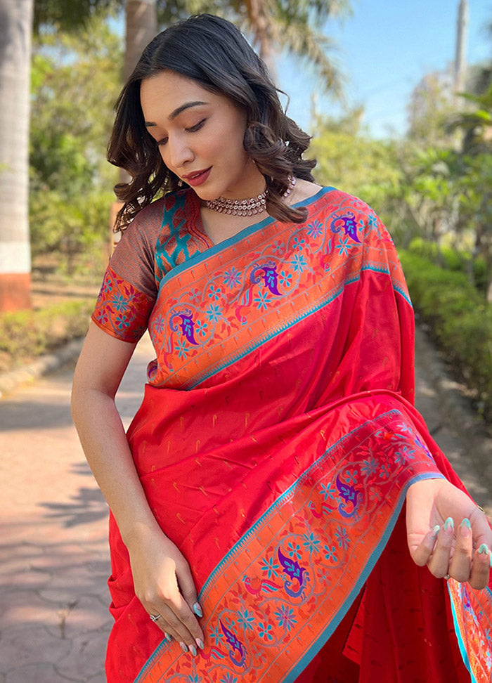 Red Silk Saree With Blouse Piece