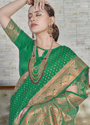 Green Silk Saree With Blouse Piece - Indian Silk House Agencies