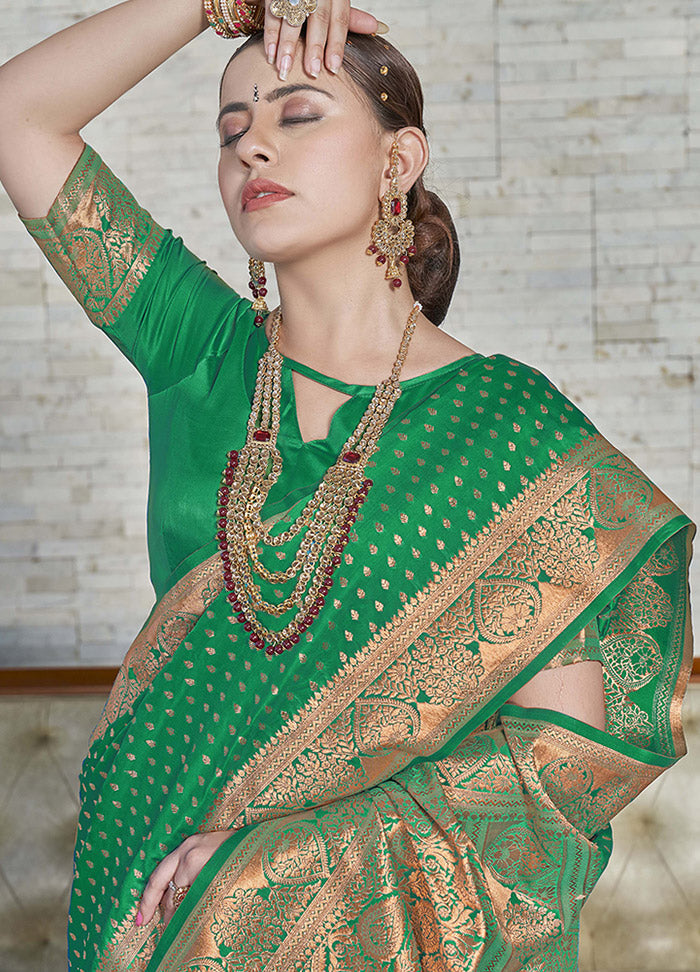 Green Silk Saree With Blouse Piece - Indian Silk House Agencies