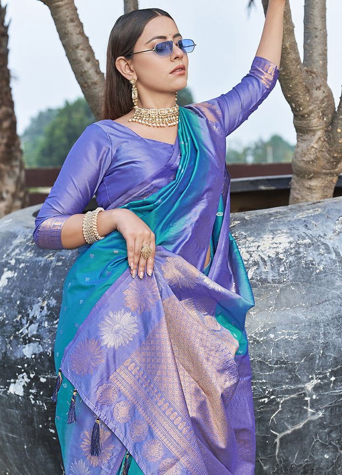 Blue Silk Saree With Blouse Piece - Indian Silk House Agencies