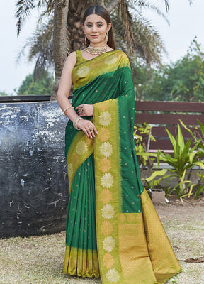 Dark Green Silk Saree With Blouse Piece - Indian Silk House Agencies