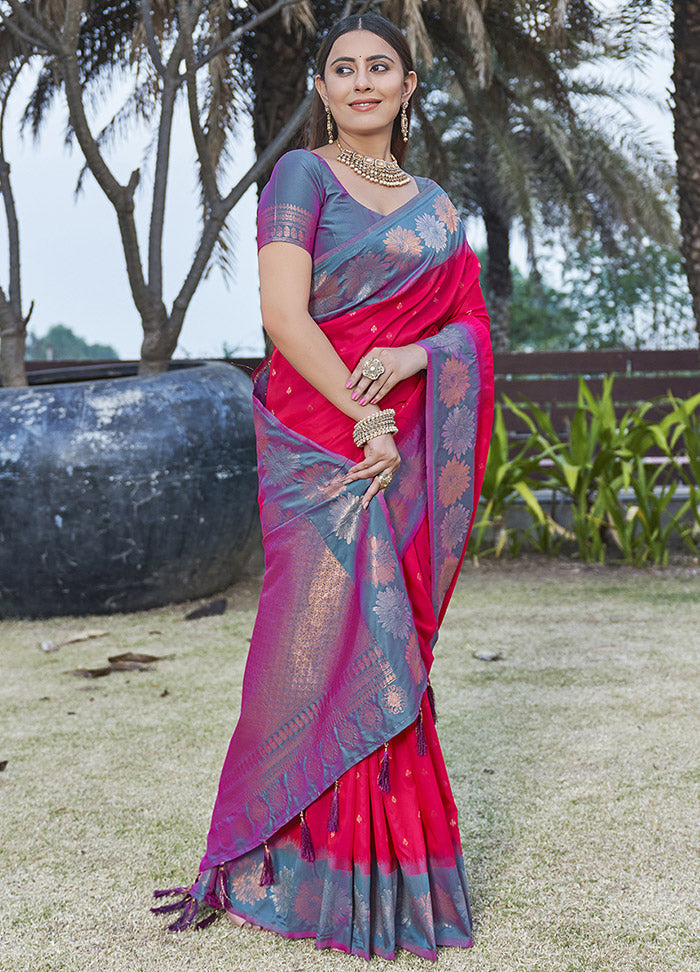 Pink Silk Saree With Blouse Piece - Indian Silk House Agencies