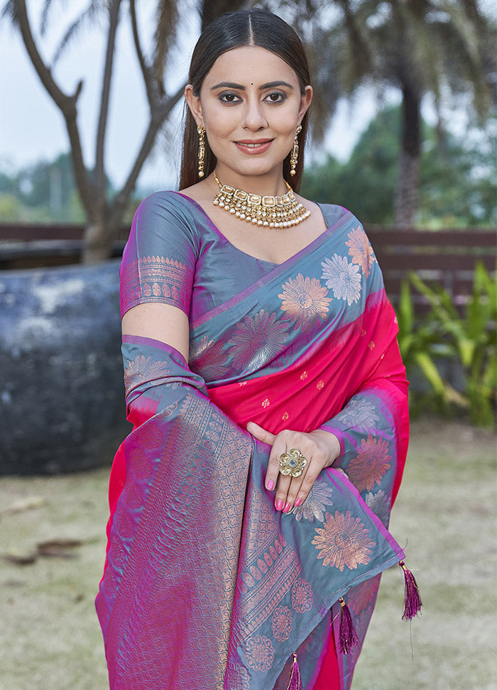 Pink Silk Saree With Blouse Piece - Indian Silk House Agencies