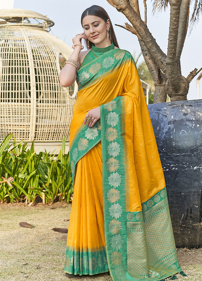 Yellow Silk Saree With Blouse Piece - Indian Silk House Agencies