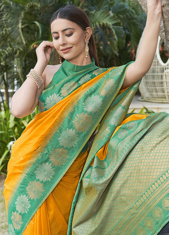 Yellow Silk Saree With Blouse Piece - Indian Silk House Agencies