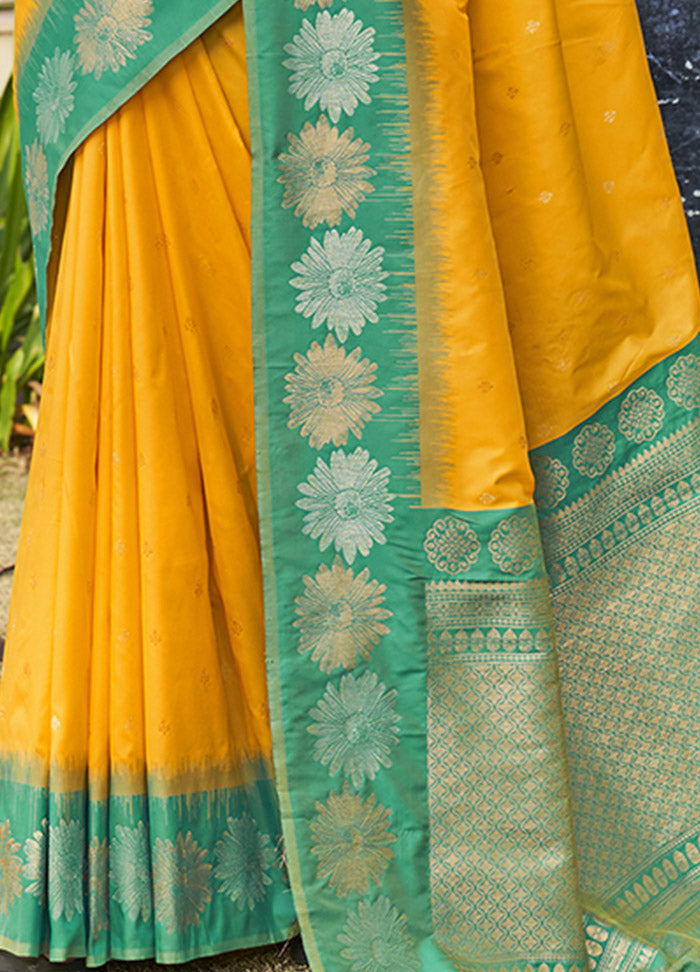 Yellow Silk Saree With Blouse Piece - Indian Silk House Agencies