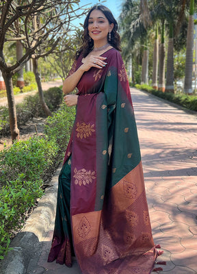 Dark Green Dupion Silk Saree With Blouse Piece - Indian Silk House Agencies