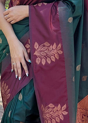 Dark Green Dupion Silk Saree With Blouse Piece - Indian Silk House Agencies