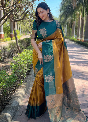 Gold Dupion Silk Saree With Blouse Piece - Indian Silk House Agencies