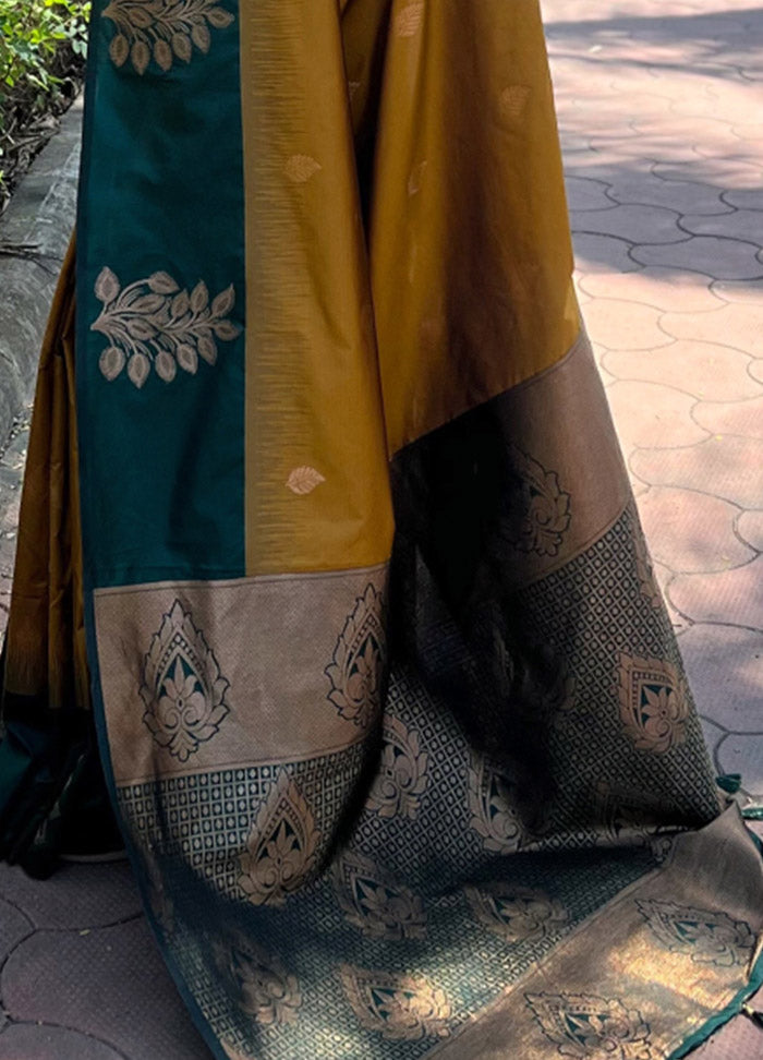 Gold Dupion Silk Saree With Blouse Piece - Indian Silk House Agencies