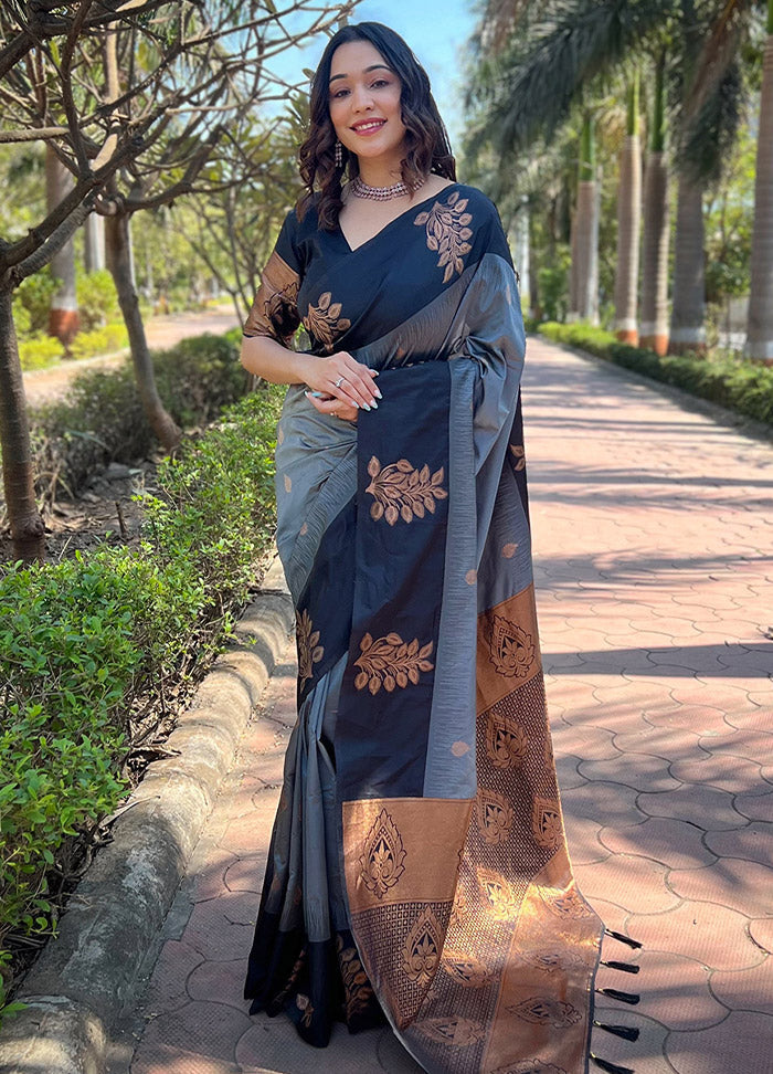 Grey Dupion Silk Saree With Blouse Piece - Indian Silk House Agencies