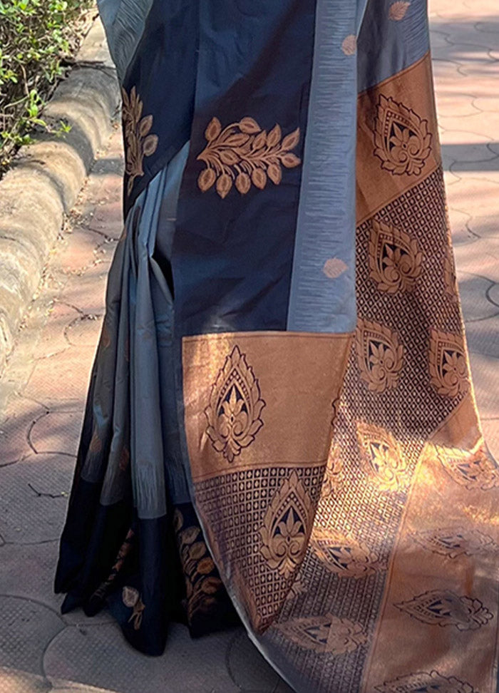 Grey Dupion Silk Saree With Blouse Piece