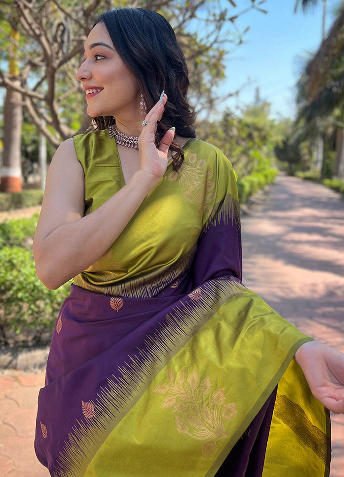 Purple Dupion Silk Saree With Blouse Piece - Indian Silk House Agencies