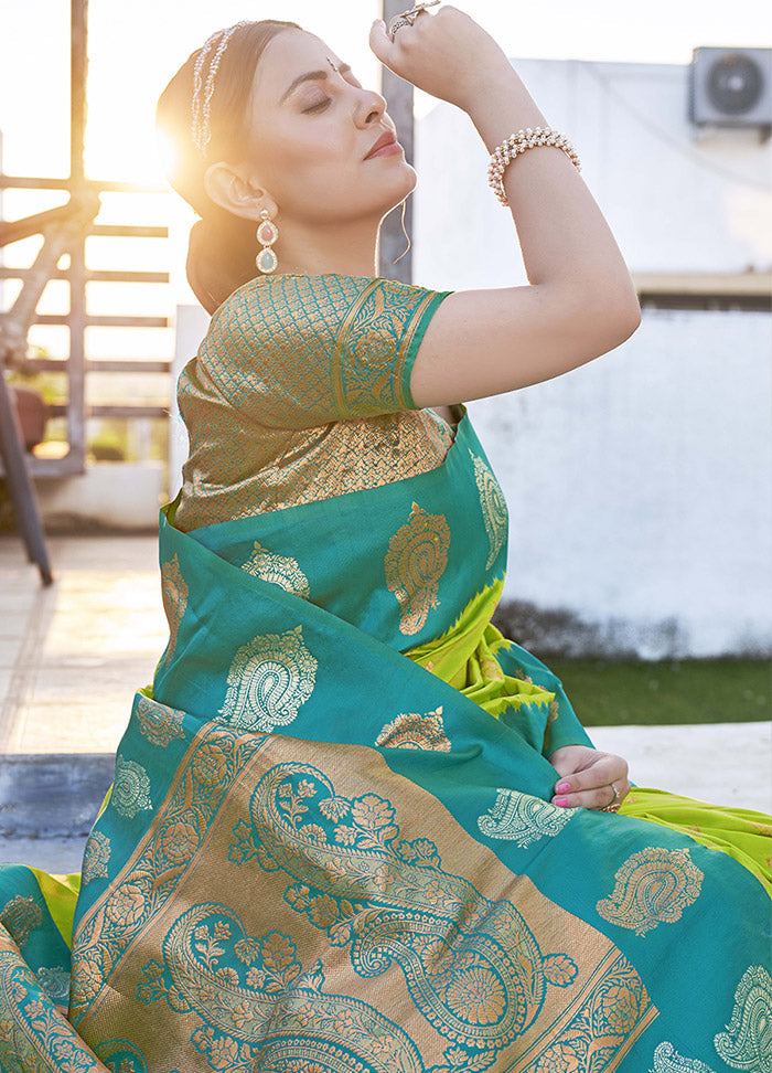 Parrot Green Dupion Silk Saree With Blouse Piece - Indian Silk House Agencies