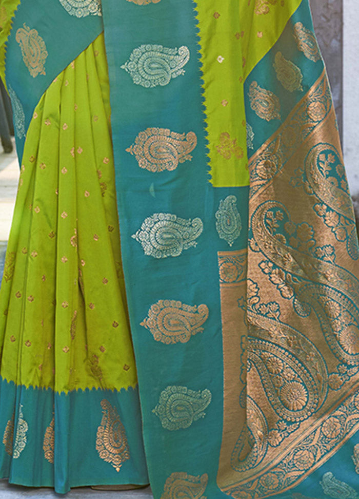 Parrot Green Dupion Silk Saree With Blouse Piece - Indian Silk House Agencies