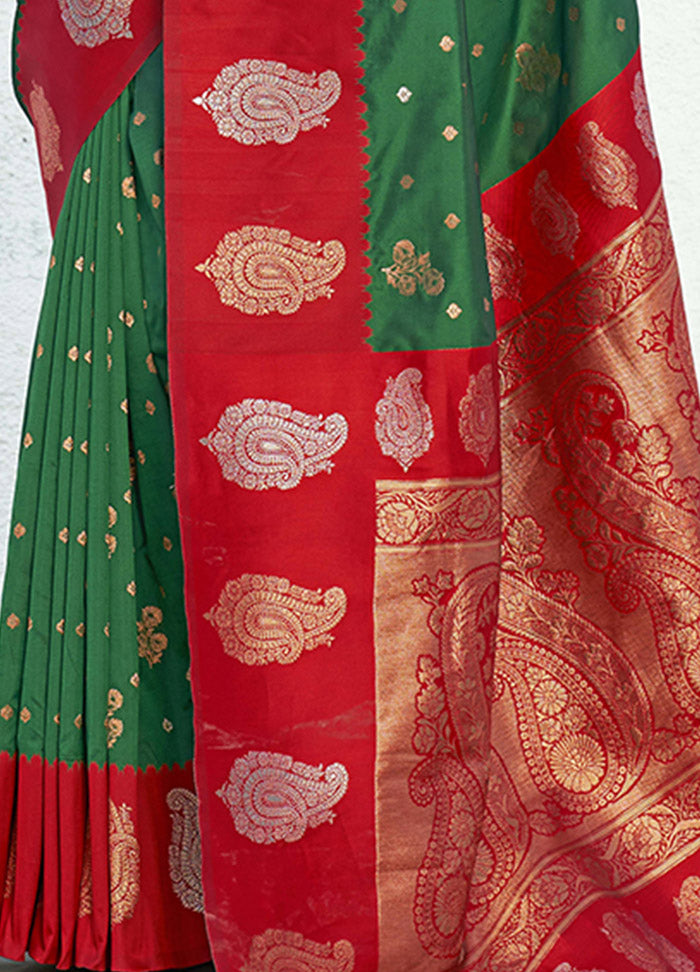 Dark Green Dupion Silk Saree With Blouse Piece - Indian Silk House Agencies