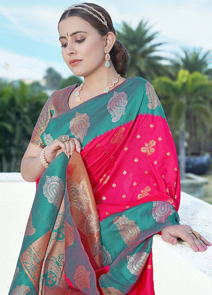 Pink Dupion Silk Saree With Blouse Piece