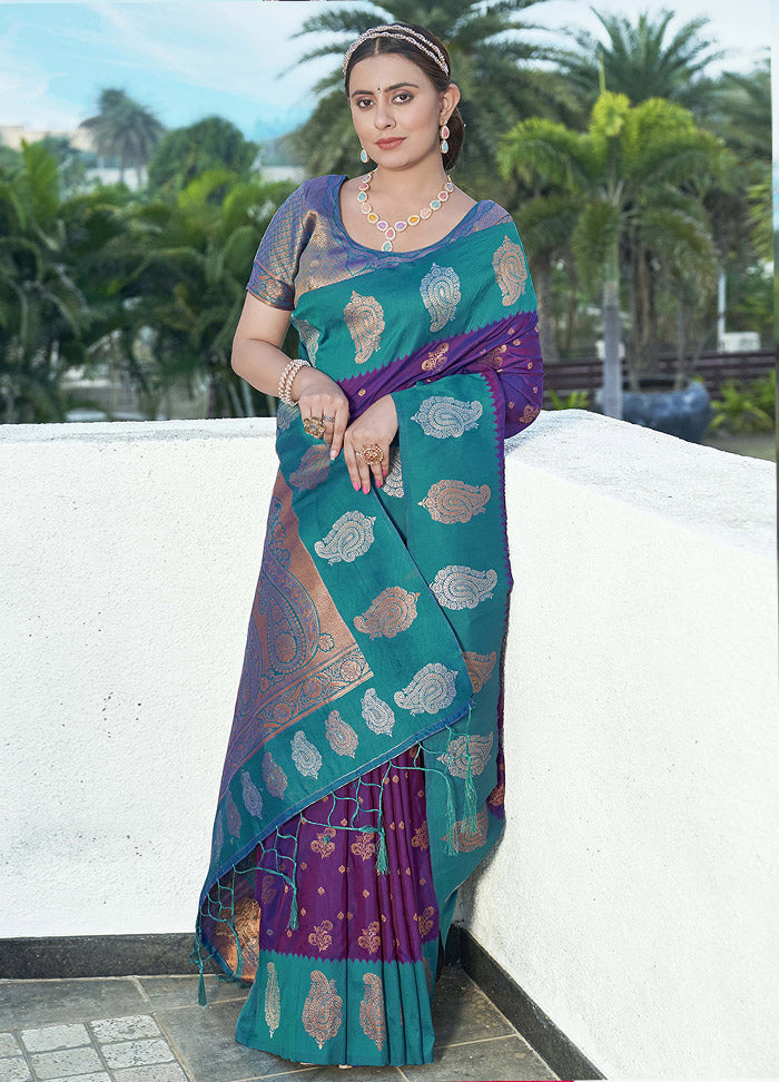 Purple Dupion Silk Saree With Blouse Piece - Indian Silk House Agencies