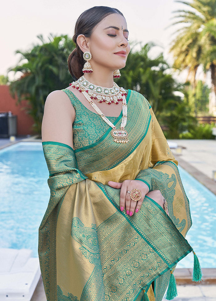 Gold Silk Saree With Blouse Piece - Indian Silk House Agencies