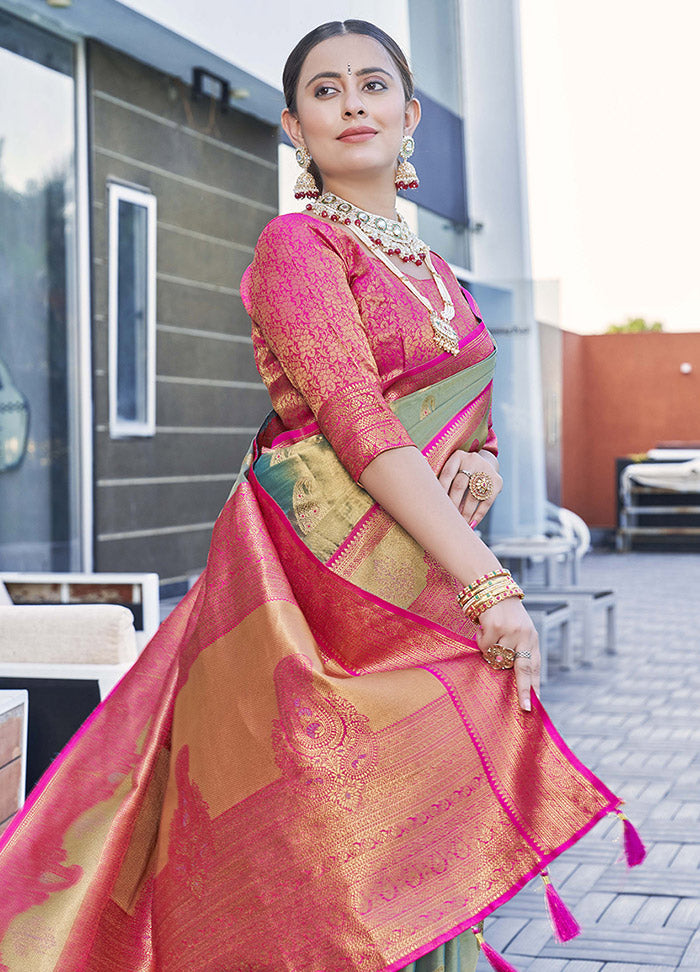 Grey Silk Saree With Blouse Piece - Indian Silk House Agencies