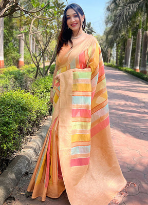 Peach Organza Saree With Blouse Piece - Indian Silk House Agencies