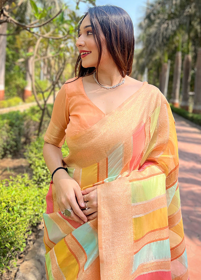 Peach Organza Saree With Blouse Piece - Indian Silk House Agencies