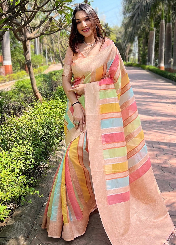 Peach Organza Saree With Blouse Piece - Indian Silk House Agencies