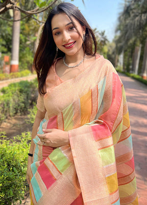 Peach Organza Saree With Blouse Piece - Indian Silk House Agencies