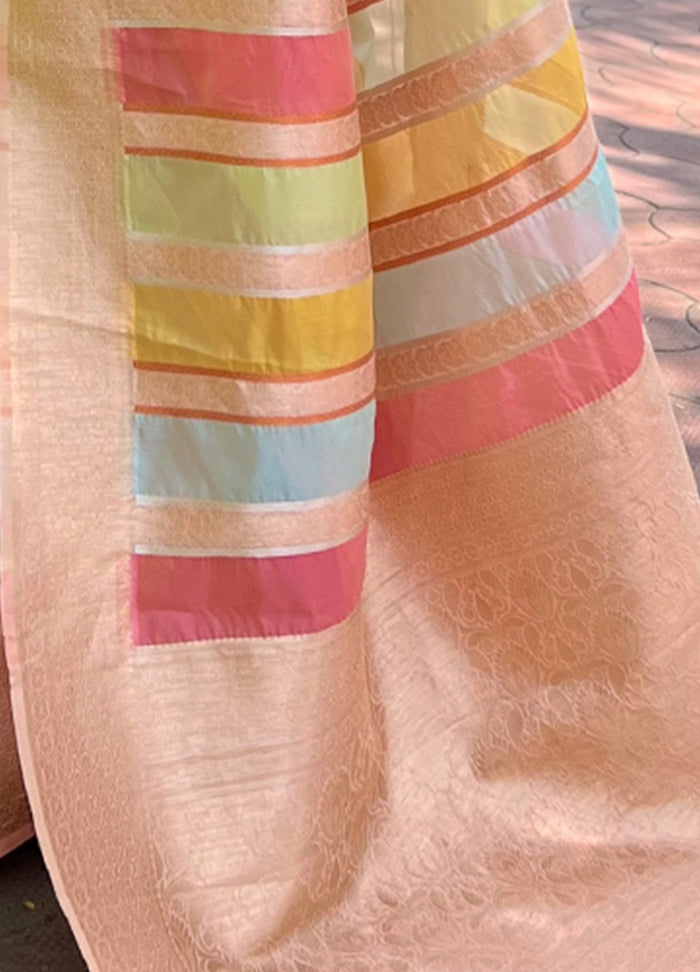 Peach Organza Saree With Blouse Piece - Indian Silk House Agencies