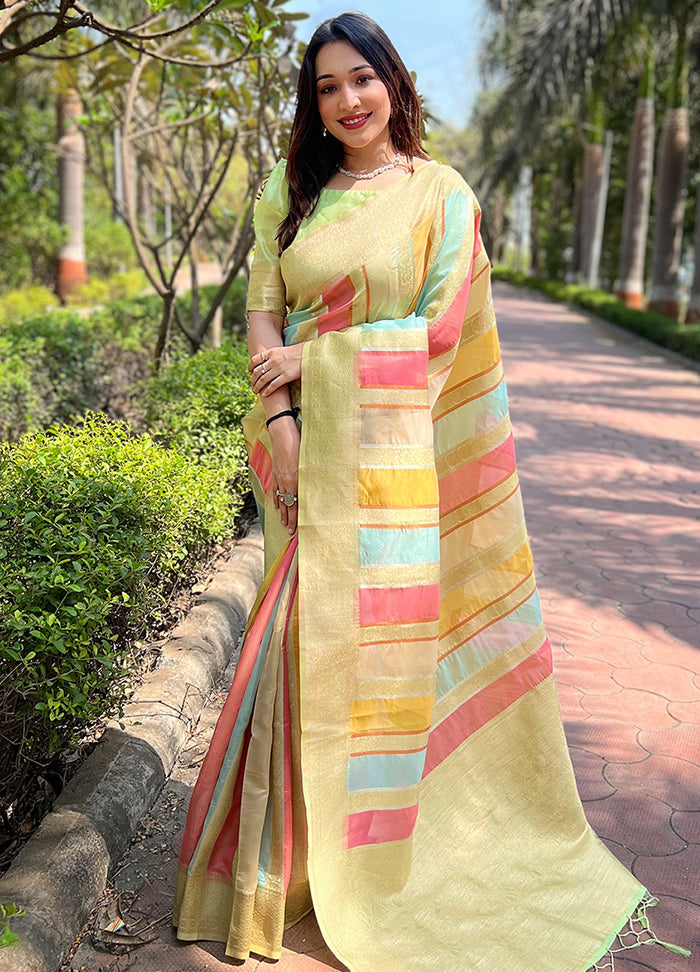 Green Organza Saree With Blouse Piece - Indian Silk House Agencies