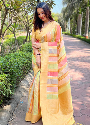 Yellow Organza Saree With Blouse Piece - Indian Silk House Agencies