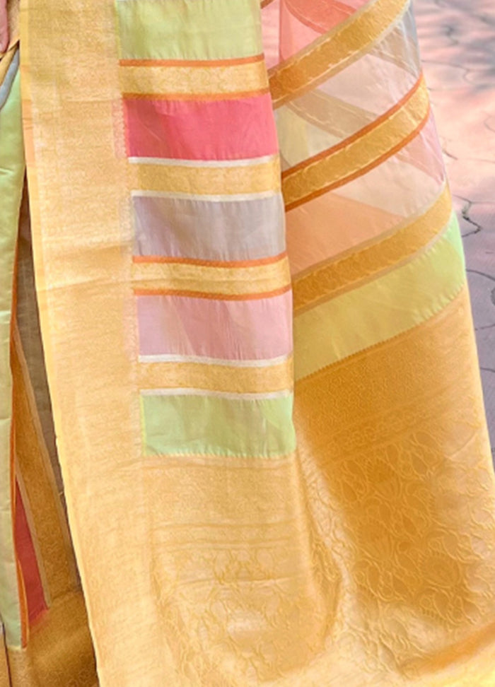 Yellow Organza Saree With Blouse Piece - Indian Silk House Agencies