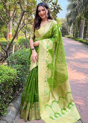 Mehendi Organza Saree With Blouse Piece - Indian Silk House Agencies