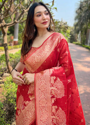 Red Organza Saree With Blouse Piece - Indian Silk House Agencies