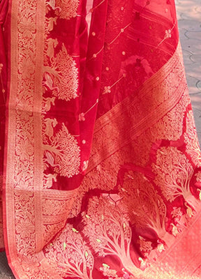 Red Organza Saree With Blouse Piece - Indian Silk House Agencies