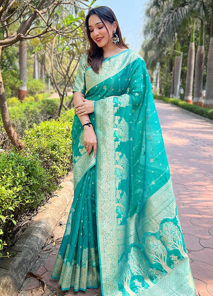 Sea Green Organza Saree With Blouse Piece - Indian Silk House Agencies