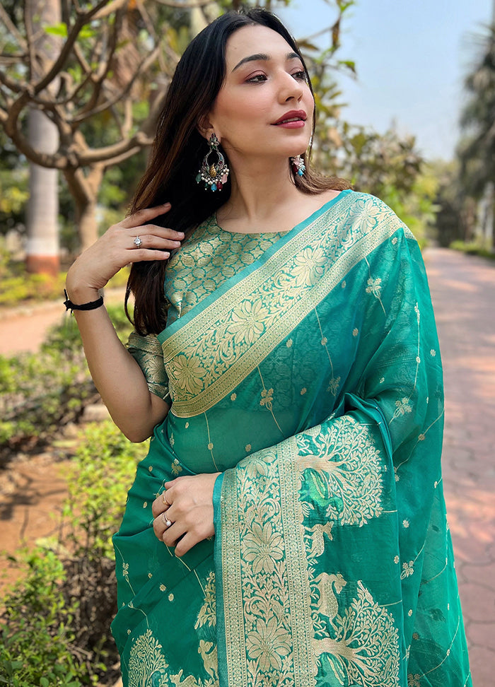 Sea Green Organza Saree With Blouse Piece - Indian Silk House Agencies