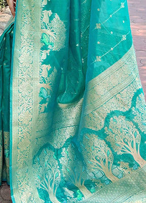 Sea Green Organza Saree With Blouse Piece - Indian Silk House Agencies