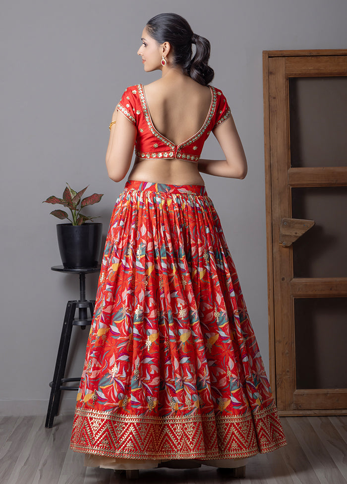 Red Silk Readymade Lehenga With Dupatta
