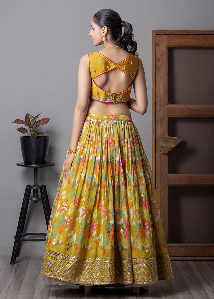 Mustard Silk Readymade Lehenga With Dupatta