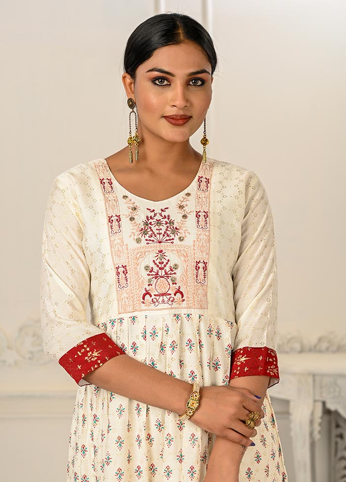 Cream Readymade Cotton Kurti