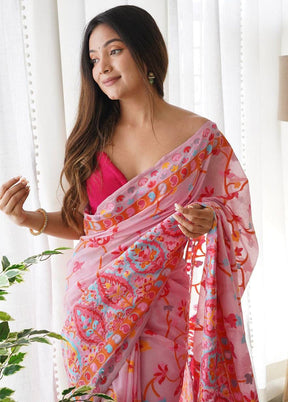 Pink Spun Silk Saree With Blouse Piece - Indian Silk House Agencies