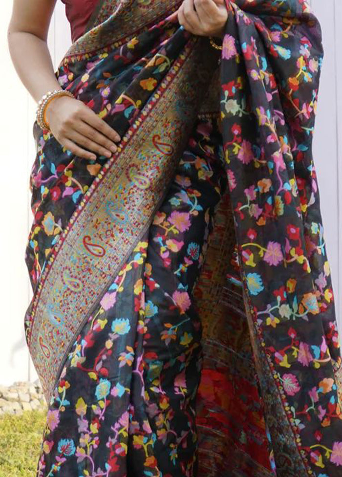 Black Banarasi Silk Saree With Blouse Piece