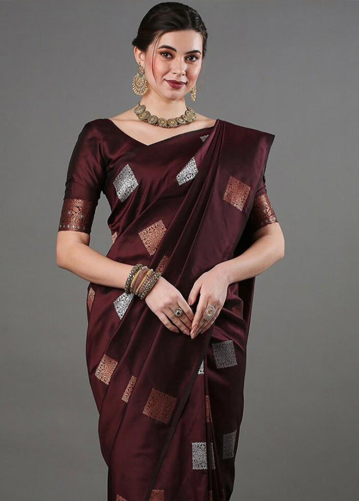 Brown Banarasi Silk Saree With Blouse Piece