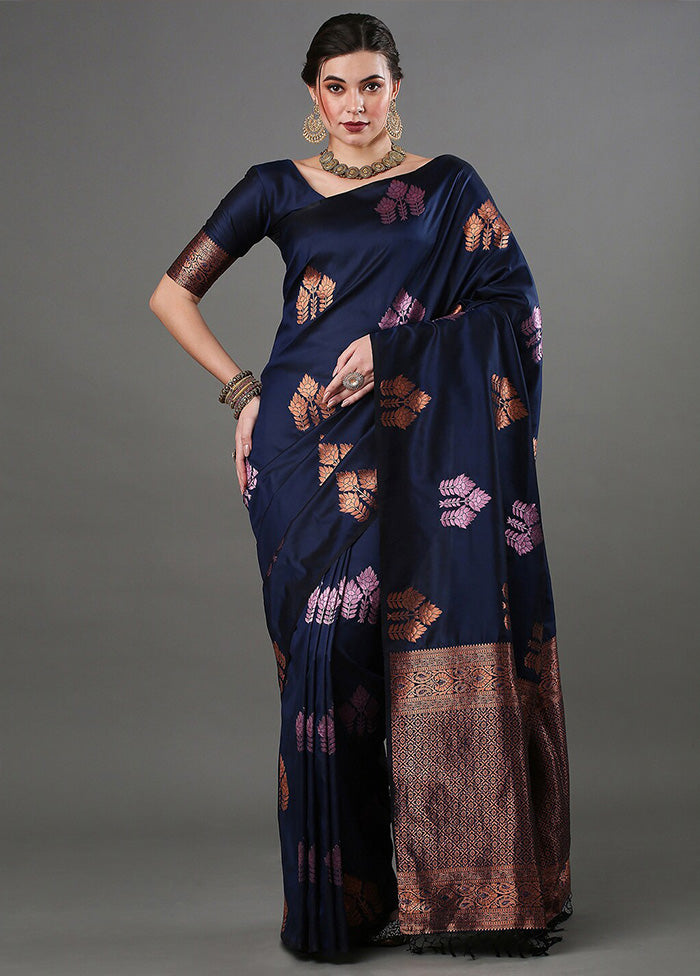 Blue Banarasi Silk Saree With Blouse Piece