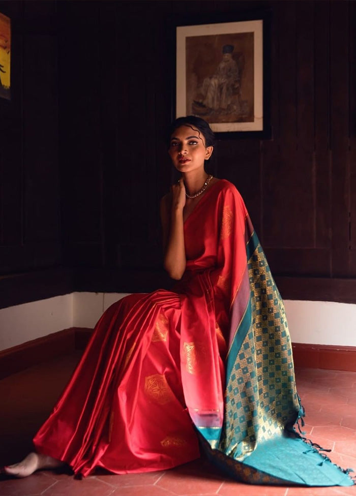 Red Banarasi Silk Saree With Blouse Piece