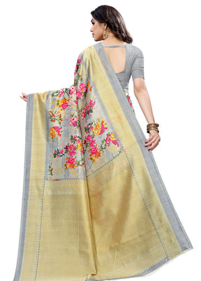 Grey Silk Saree With Blouse Piece - Indian Silk House Agencies