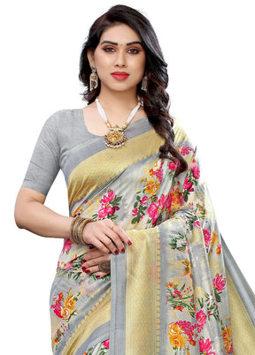 Grey Silk Saree With Blouse Piece - Indian Silk House Agencies