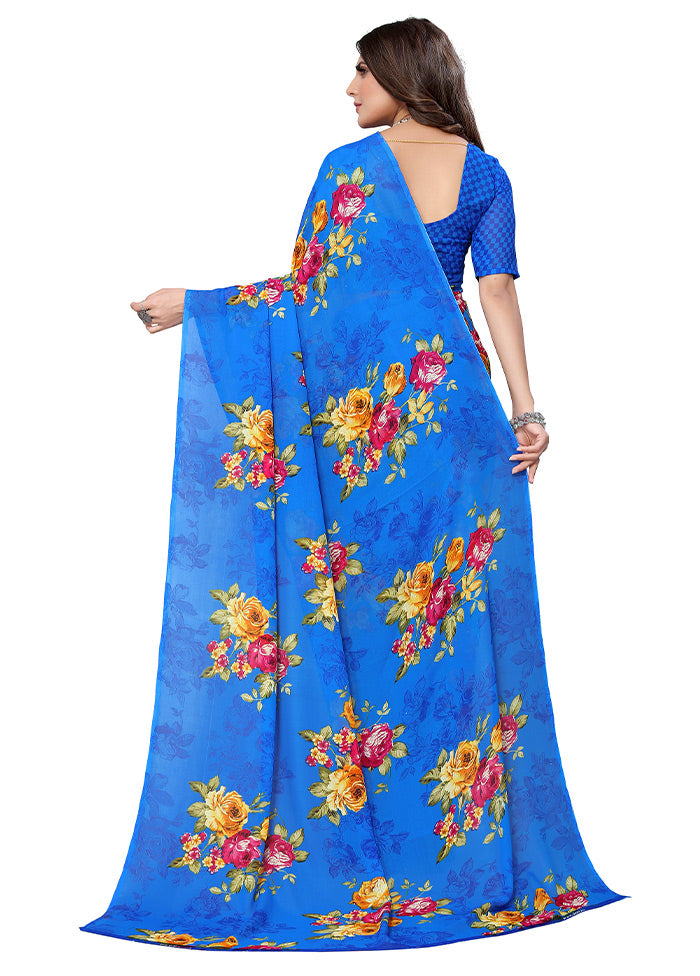 Blue Georgette Saree With Blouse Piece - Indian Silk House Agencies